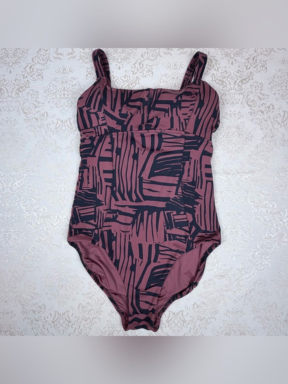 Athleta Women's One-Piece Swimsuit in Brown and Black Abstract Print